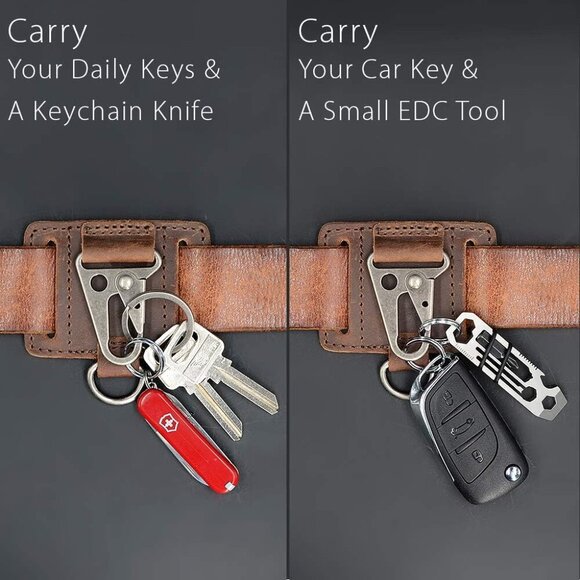 EDC Leather Key Ring Keychain Holder Belt Loop, Heavy Duty Belt Clip Key Fob Hol - Picture 4 of 7